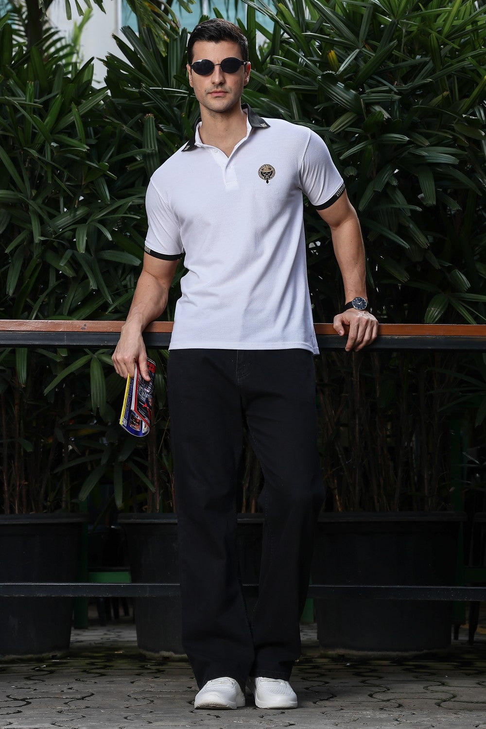 O'LYN PEARL WHITE POLO COTTON MEN T-SHIRT