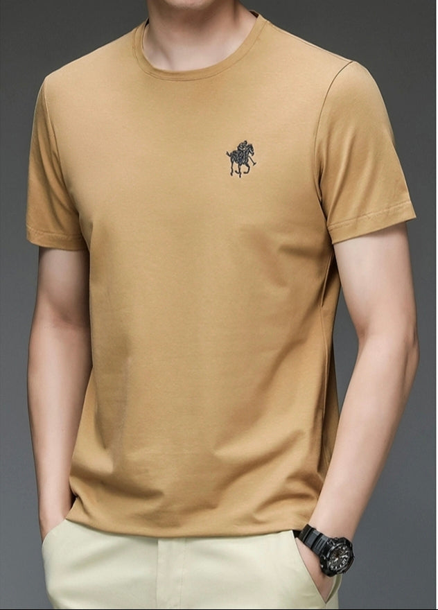 O'LYN CAMEL GOLD ROUND NECK COTTON MEN T-SHIRT.