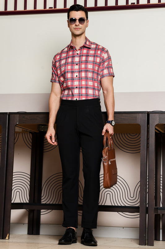 O'LYN CHECKED HALF SLEEVE COTTON MEN SHIRT