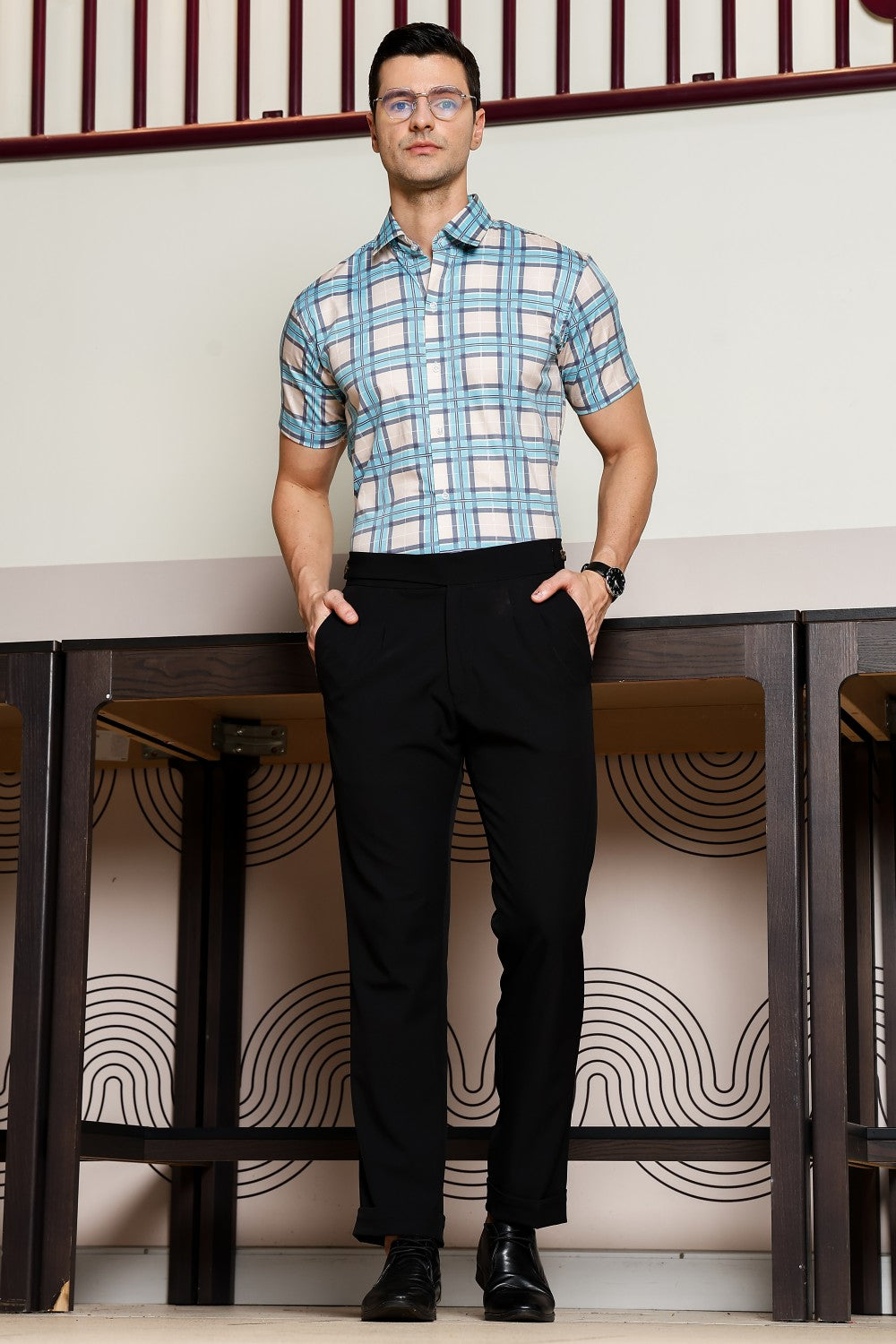O'LYN CHECKED HALF SLEEVE COTTON MEN SHIRT