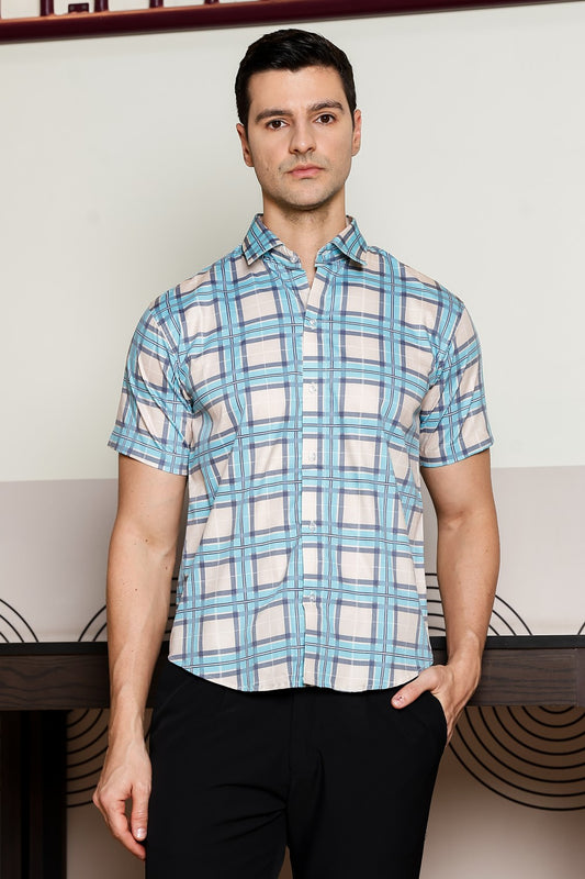 O'LYN CHECKED HALF SLEEVE COTTON MEN SHIRT
