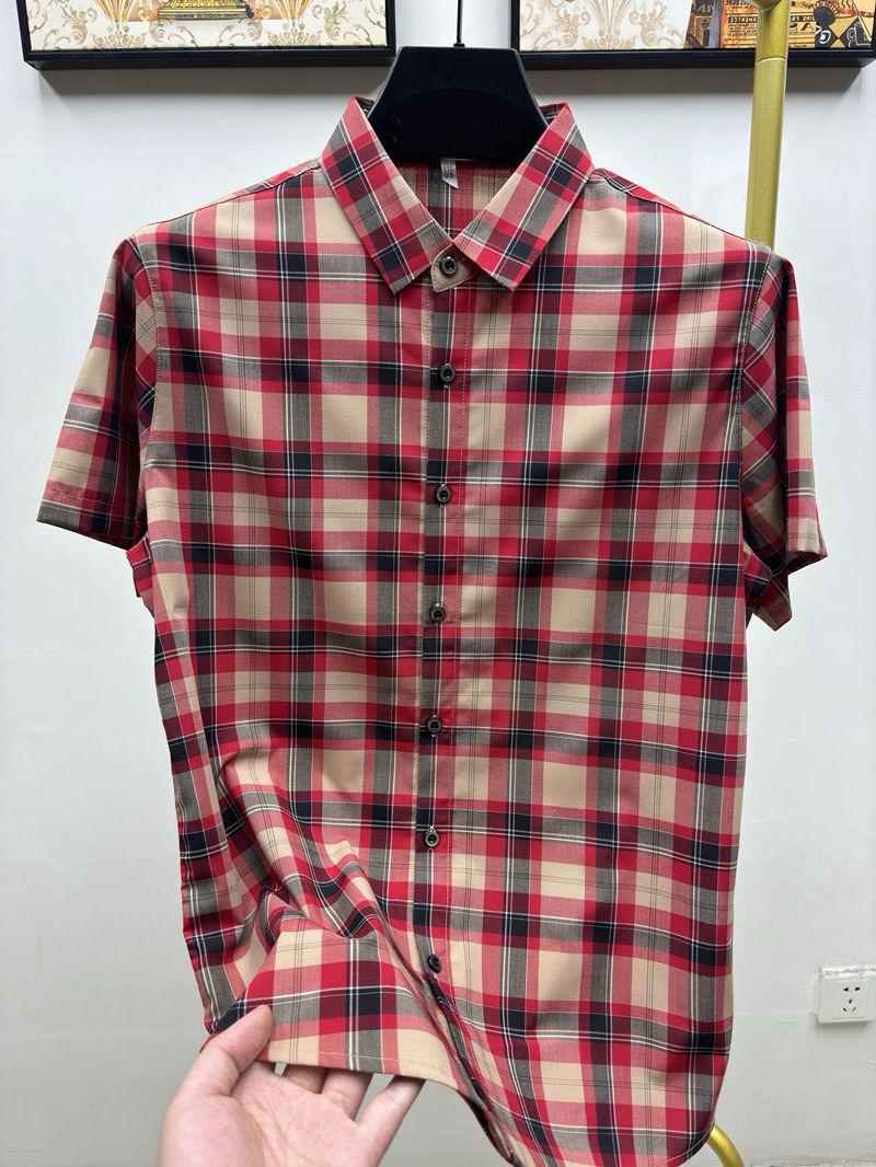 O'LYN Red Short-sleeve Checks Cotton Men's Shirt.