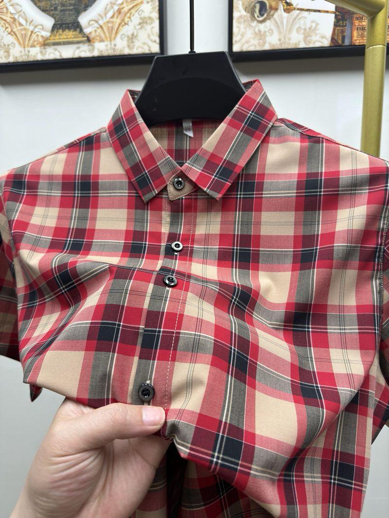 O'LYN ROSE RED TARTAN CHECKS COTTON MEN'S SHIRT