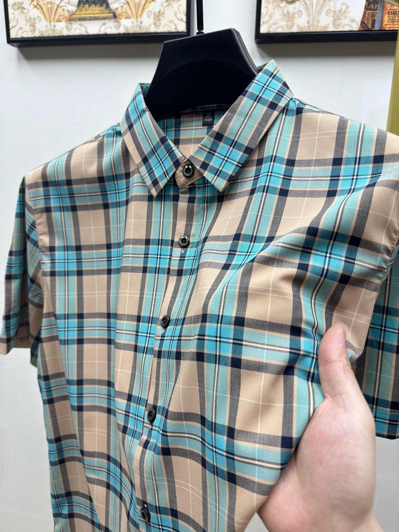 O'LYN BABY BLUE WATCH CHECKS COTTON MEN'S SHIRT