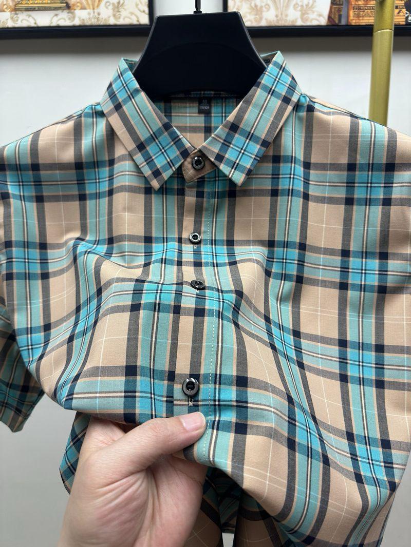 O'LYN BABY BLUE WATCH CHECKS COTTON MEN'S SHIRT