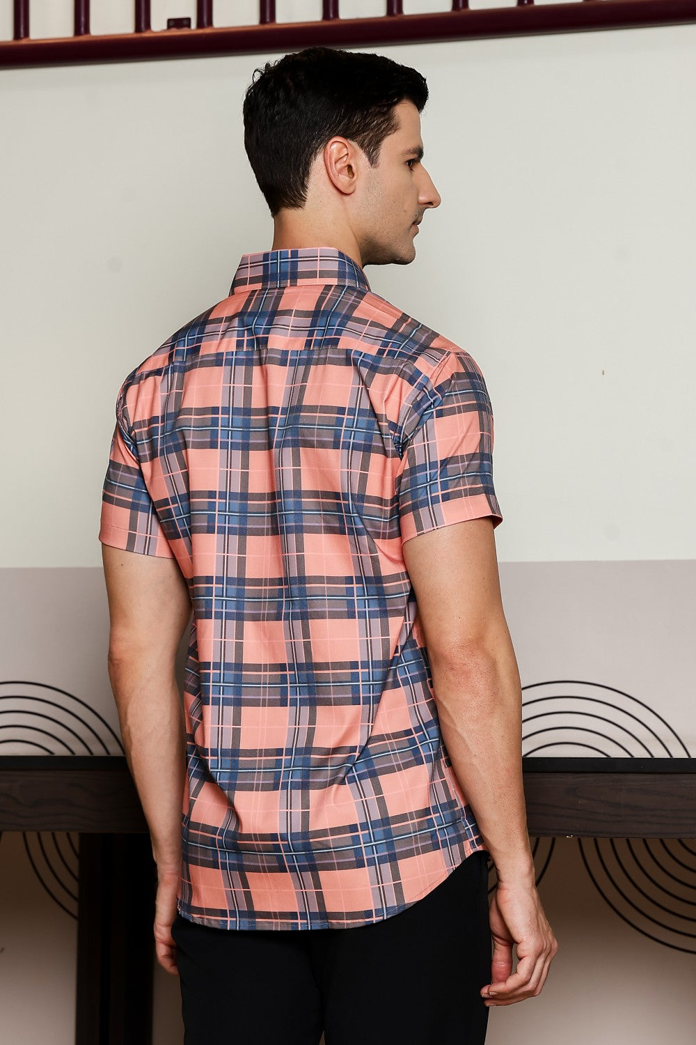 O'LYN CHECKED HALF SLEEVE COTTON MEN SHIRT