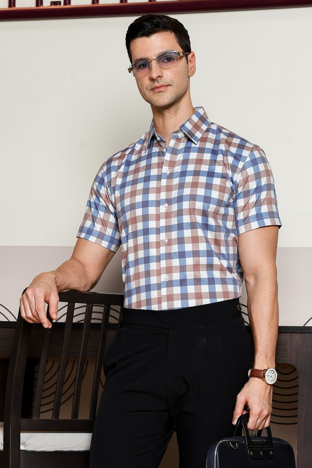 O'LYN CHECKED HALF SLEEVE COTTON MEN SHIRT