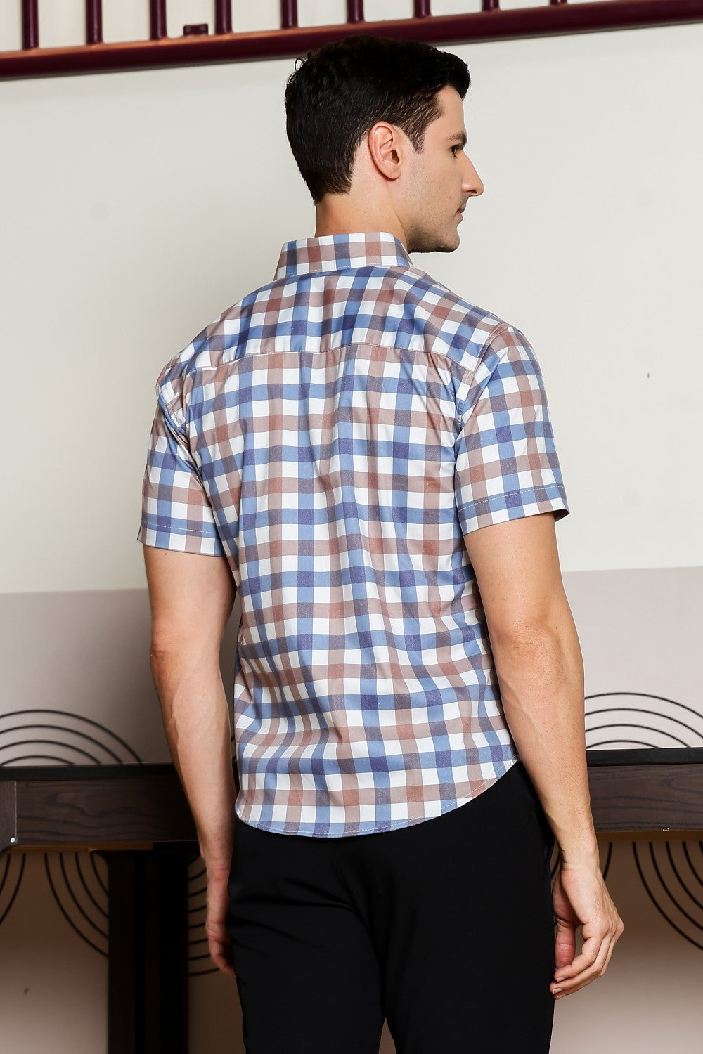 O'LYN CHECKED HALF SLEEVE COTTON MEN SHIRT