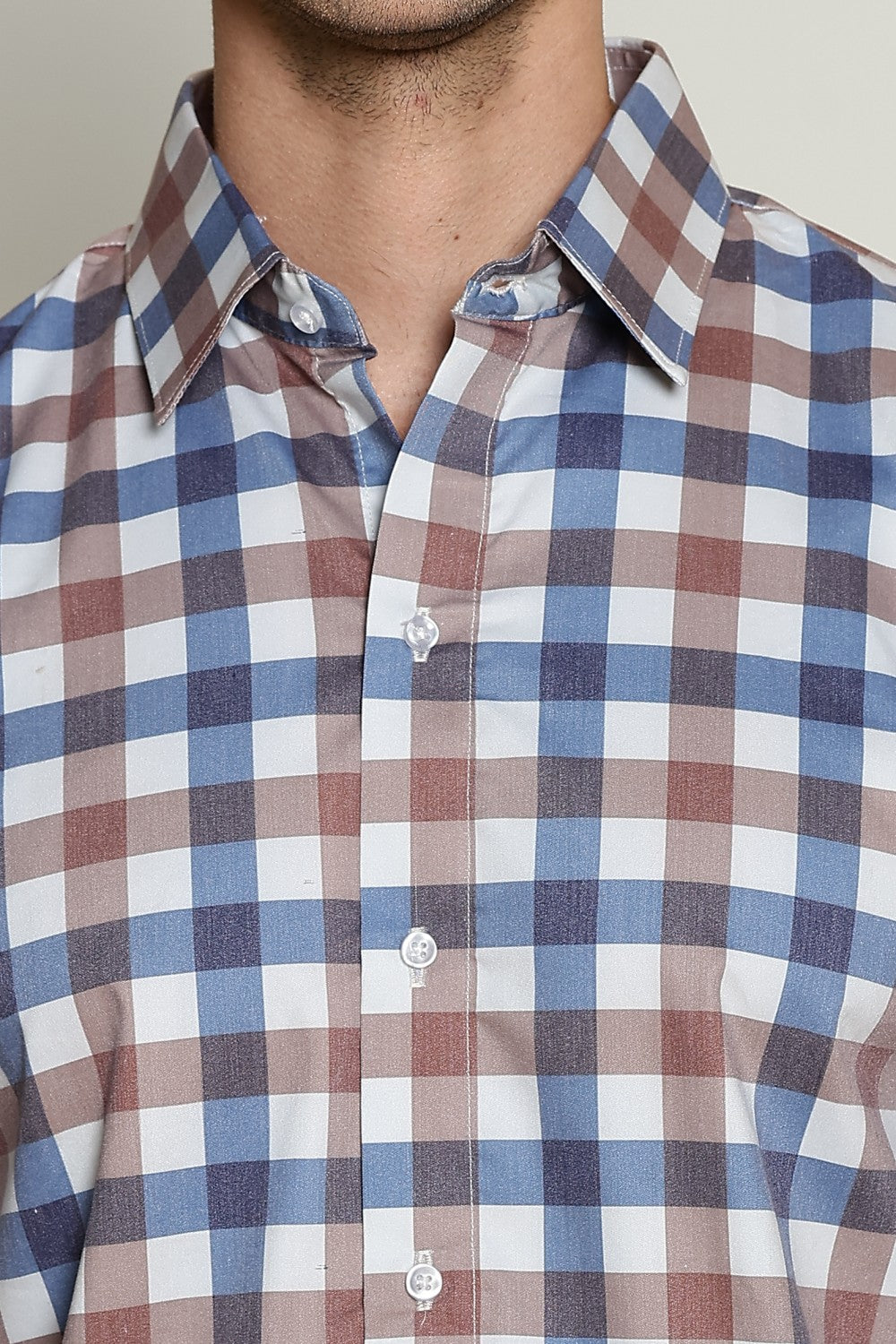 O'LYN CHECKED HALF SLEEVE COTTON MEN SHIRT