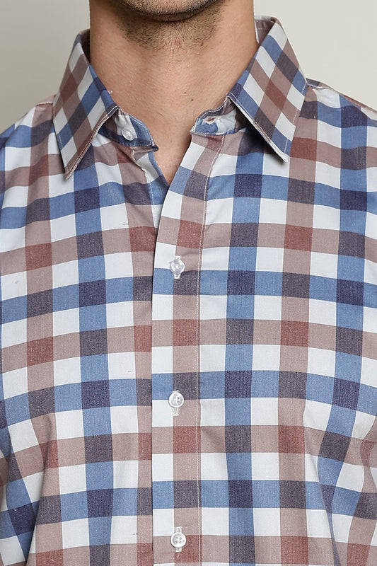 O'LYN CHECKED HALF SLEEVE COTTON MEN SHIRT