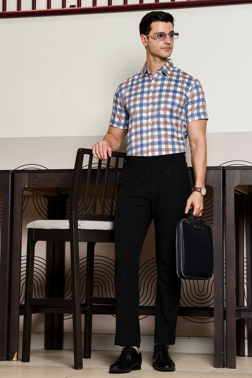 O'LYN CHECKED HALF SLEEVE COTTON MEN SHIRT