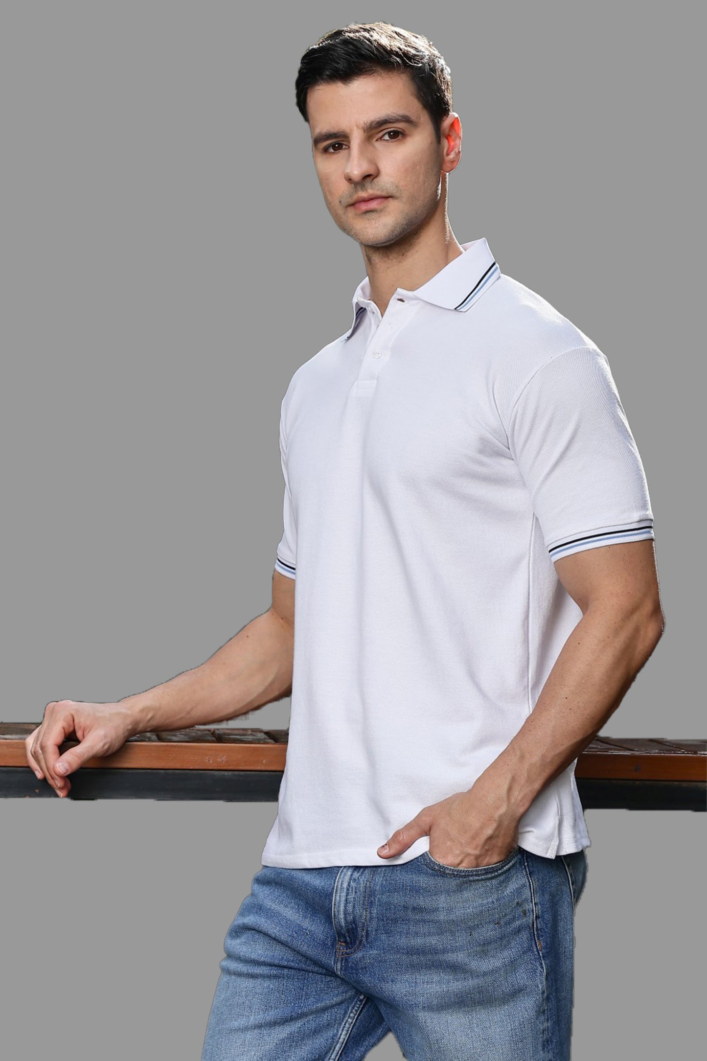 O'LYN CANYON WHITE  POLO COTTON MEN T-SHIRT