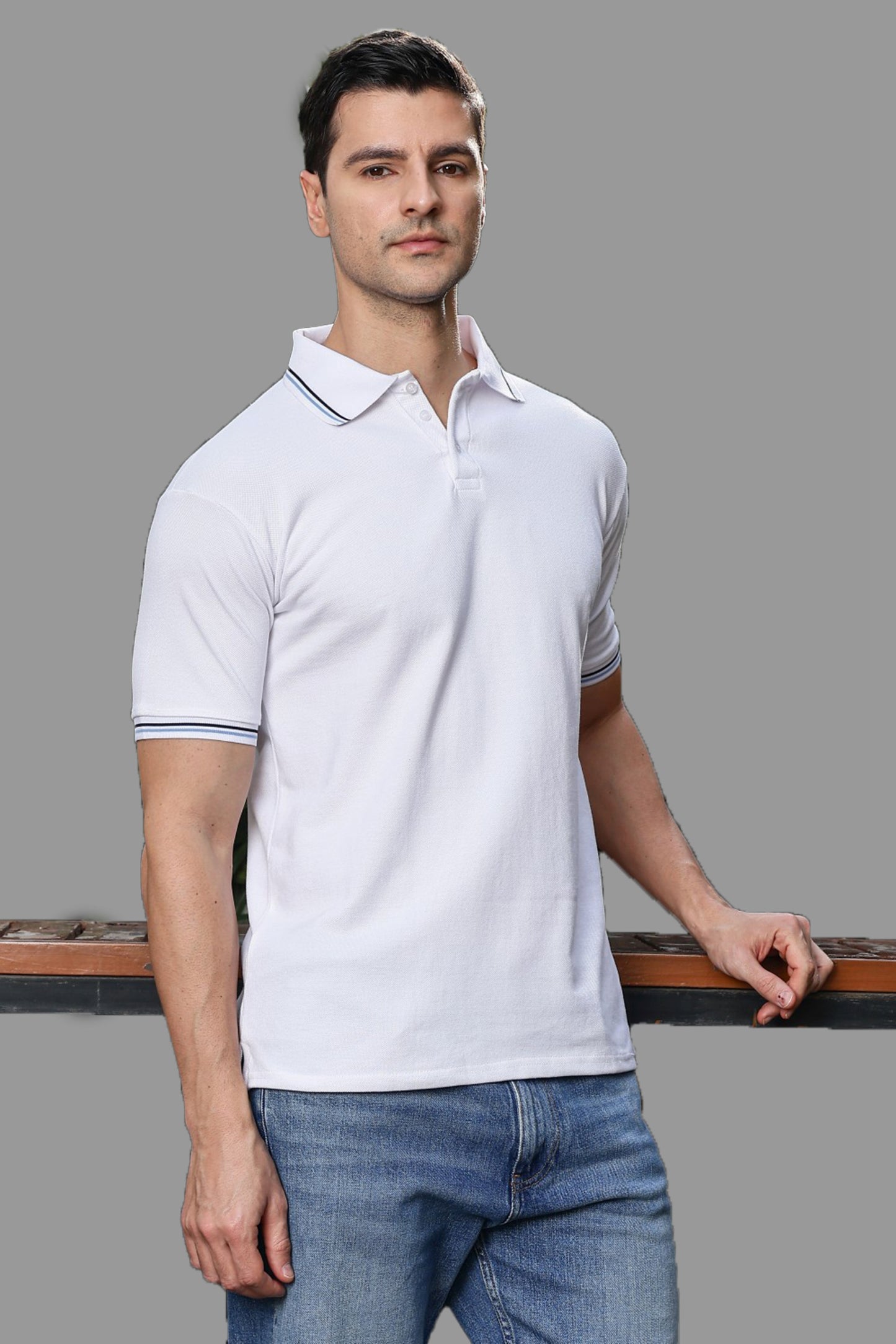 O'LYN CANYON WHITE  POLO COTTON MEN T-SHIRT