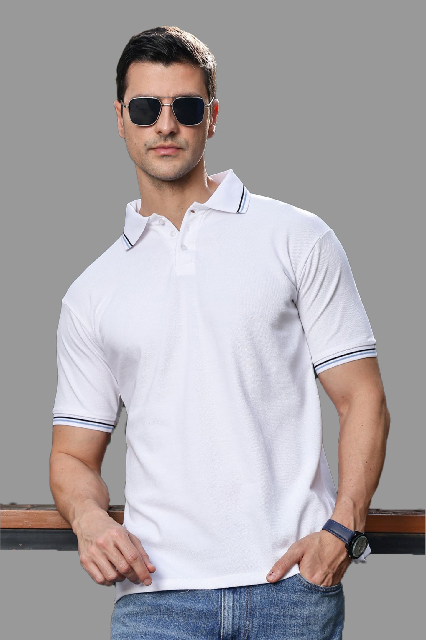 O'LYN CANYON WHITE  POLO COTTON MEN T-SHIRT