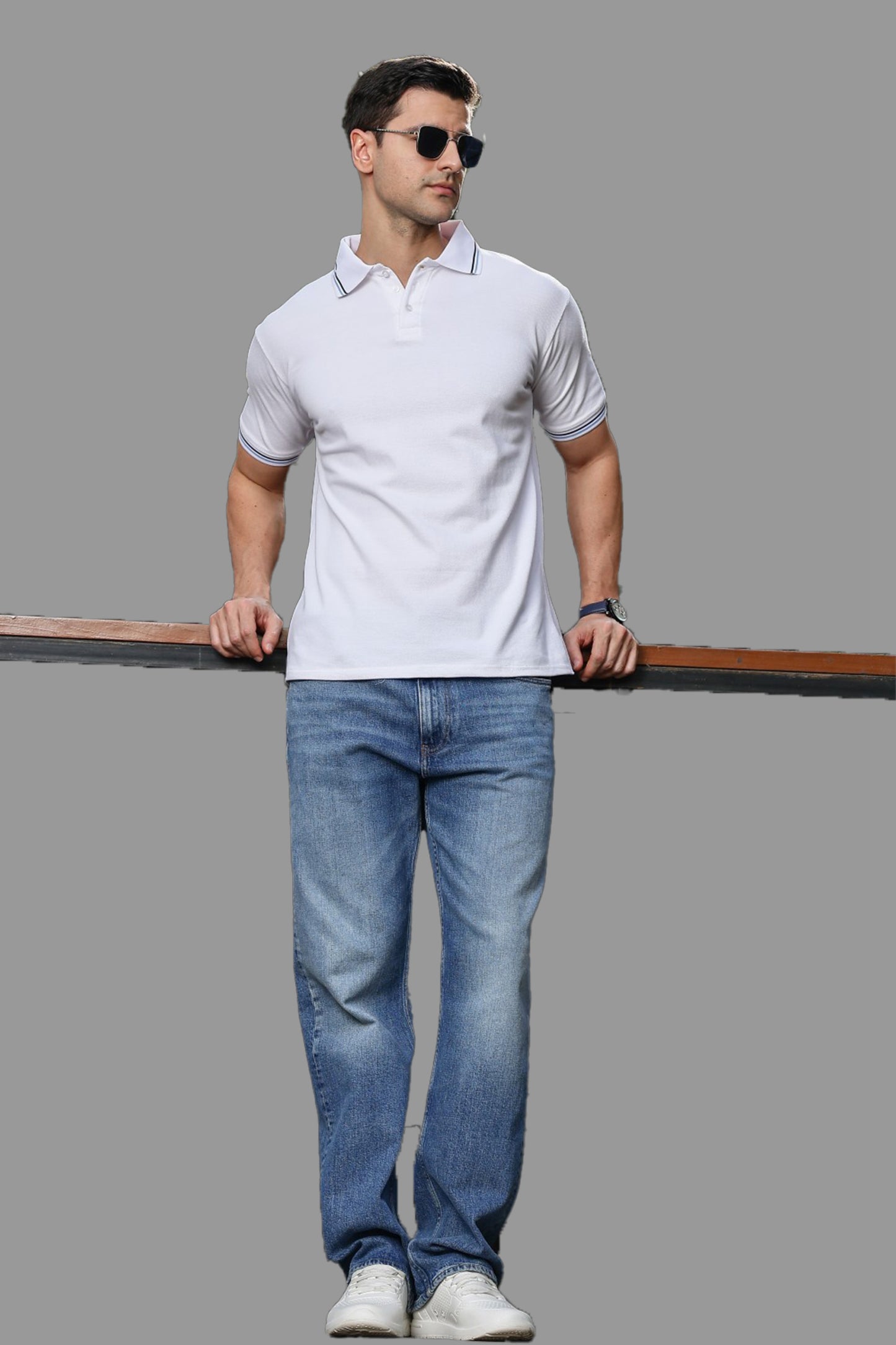 O'LYN CANYON WHITE  POLO COTTON MEN T-SHIRT