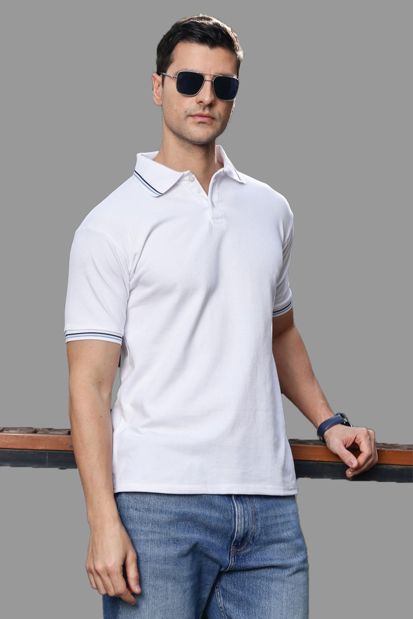 O'LYN CANYON WHITE  POLO COTTON MEN T-SHIRT