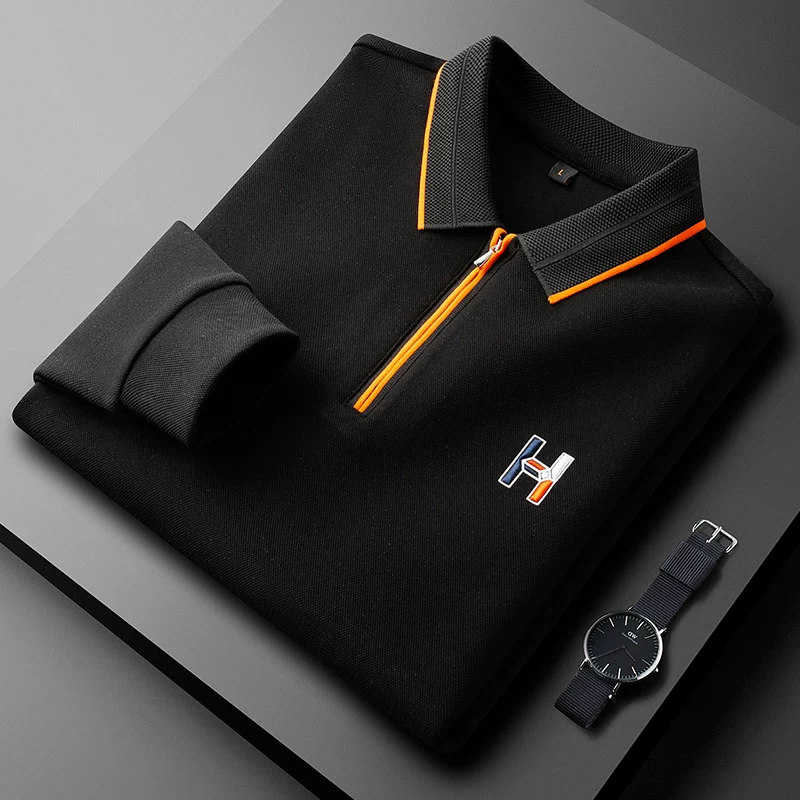 O'LYN Black Full-sleeve Polo Cotton Men's T-Shirt