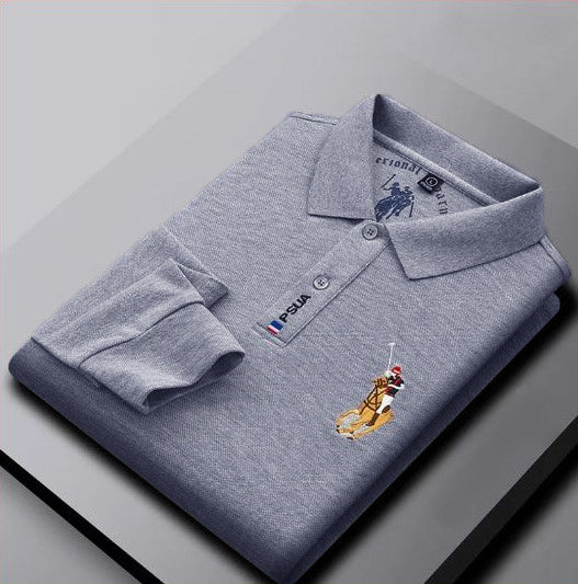 O'LYN Grey Full-sleeve Polo Cotton Men's T-Shirt