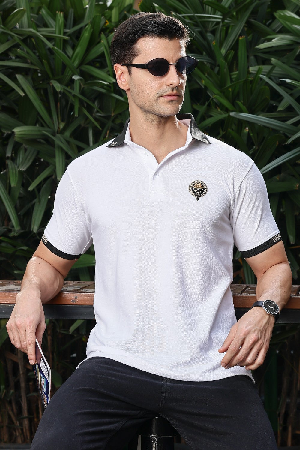 O'LYN PEARL WHITE  POLO COTTON MEN T-SHIRT
