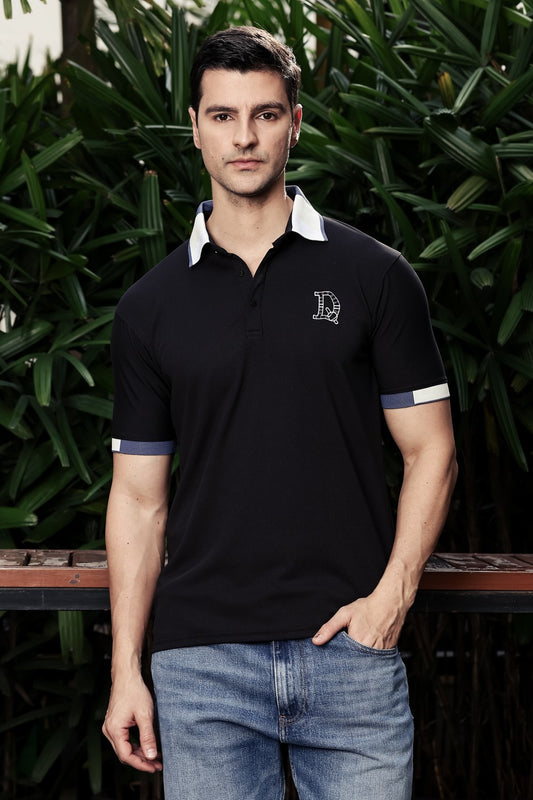 O'LYN PITCH BLACK POLO COTTON MEN T-SHIRT