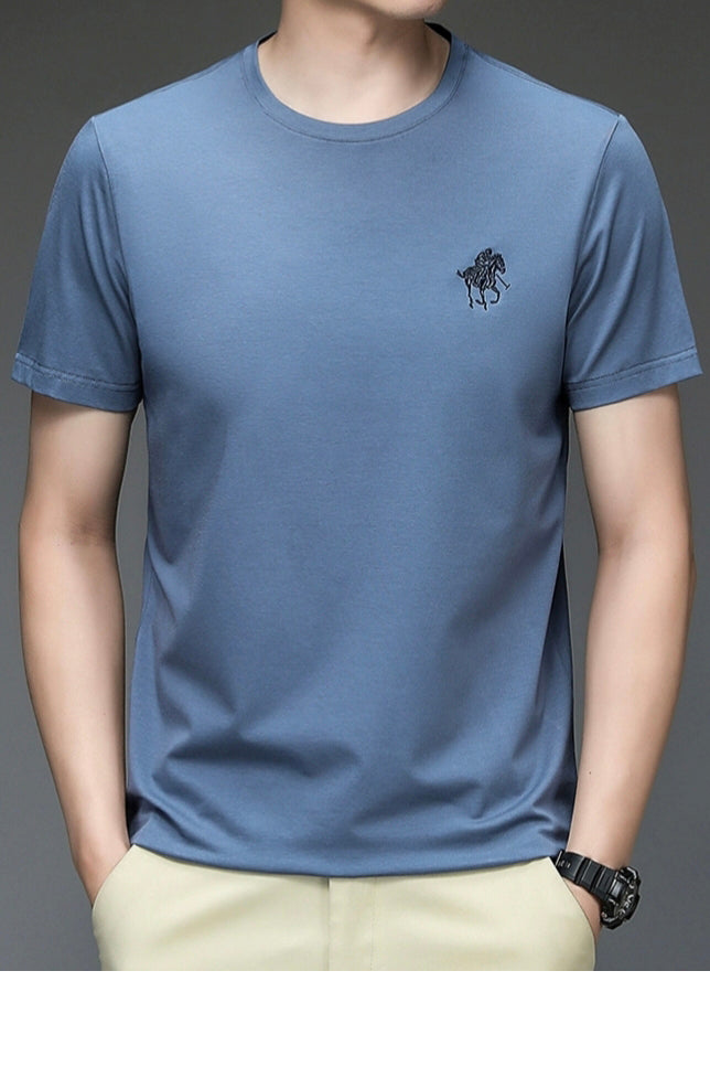 O'LYN STEEL BLUE ROUND NECK COTTON MEN T-SHIRT