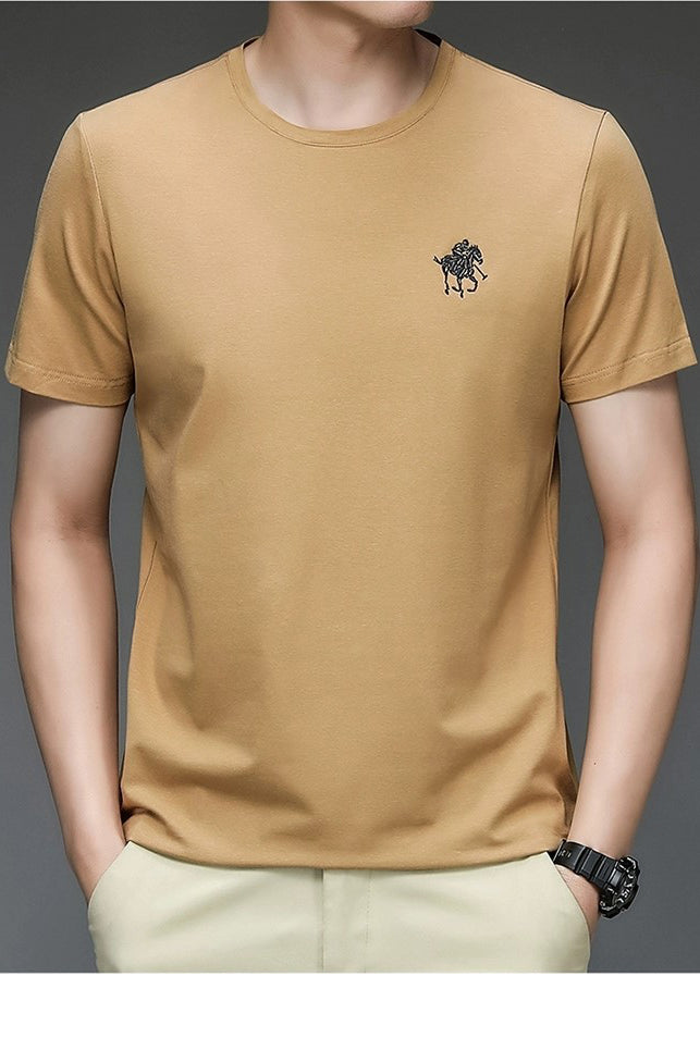 O'LYN CAMEL GOLD ROUND NECK COTTON MEN T-SHIRT.